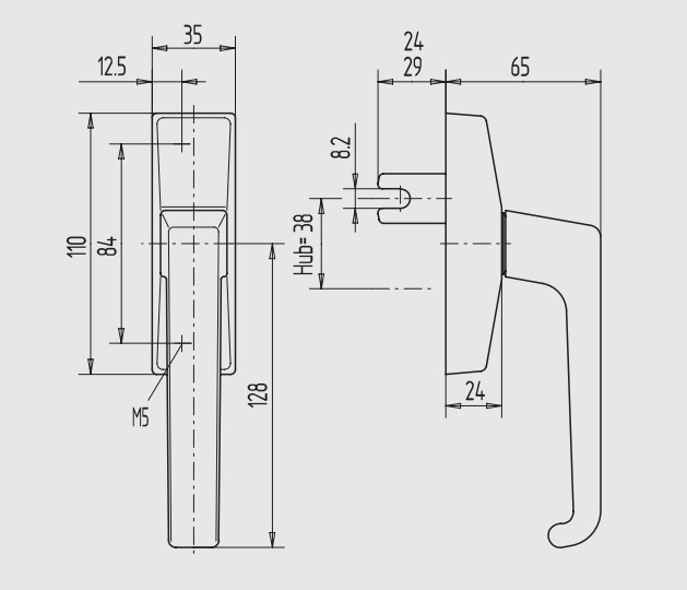 Schlechtendahl Getriebegriff Drehgetriebe Fenstergriff runde Form für Alufenster 10.180.0024.112, CAD-Diagramm, Diagramm