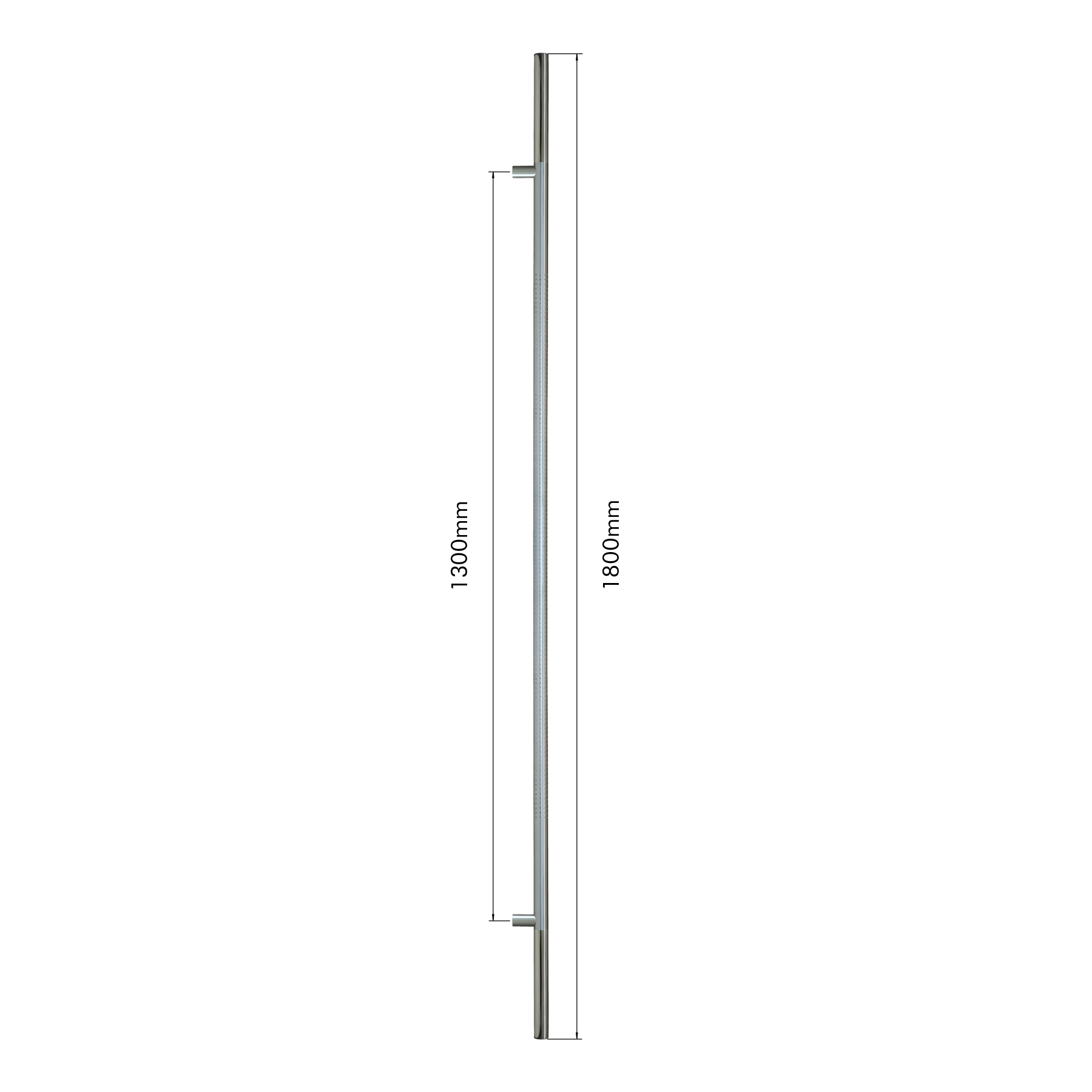 ToniTec® Stossgriff Türgriff 1800 mm Achsmaß 1300 mm mit gefrästen Punkten, Edelstahl fein matt poliert mit Anti-Fingerprint-Effekt, Seite, Text, Griff