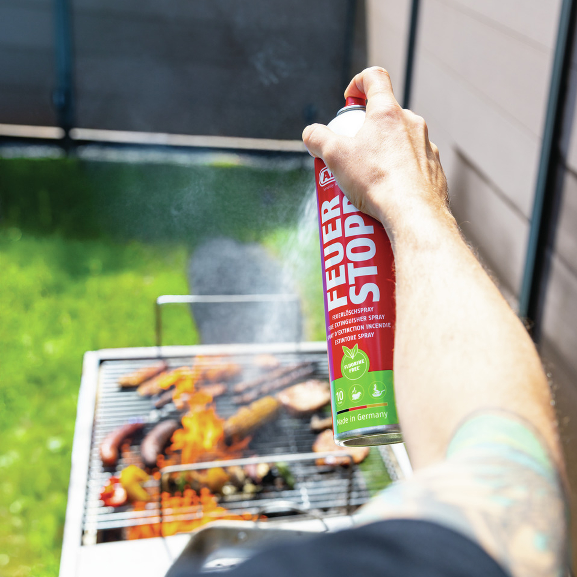 ABUS Feuerlöschspray Feuerstopp AFS625 fluorfrei, Feuerlöscher-Spray, Grill, Grillanzünder, Flammen, Barbecue