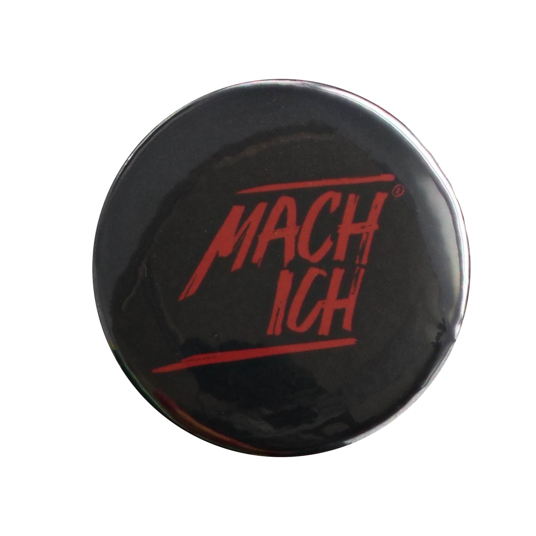 MACH ICH® Kühlschrank-Magnet, Button, schwarz, roter Schriftzug, Metall, rund