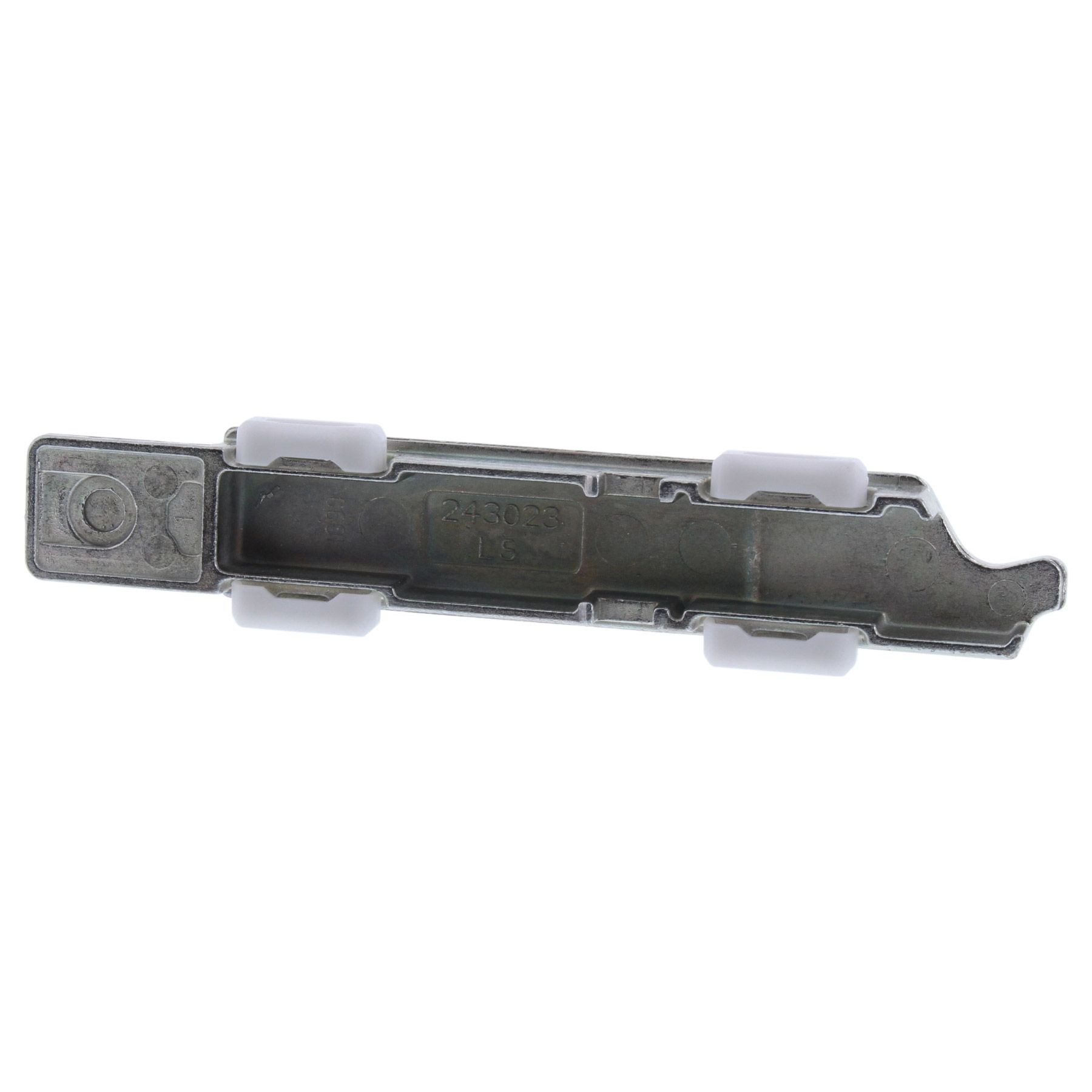 Schüco Fingerriegel Metallfenster 243023 243024 218053 218054 243025 243026 links, Schienenverbinder, Metallteil, Kunststoffclip, kleines Bauteil, lineare Form, clip, metallteil, Befestigungsclip, Kunststofflaschen, silbergrau