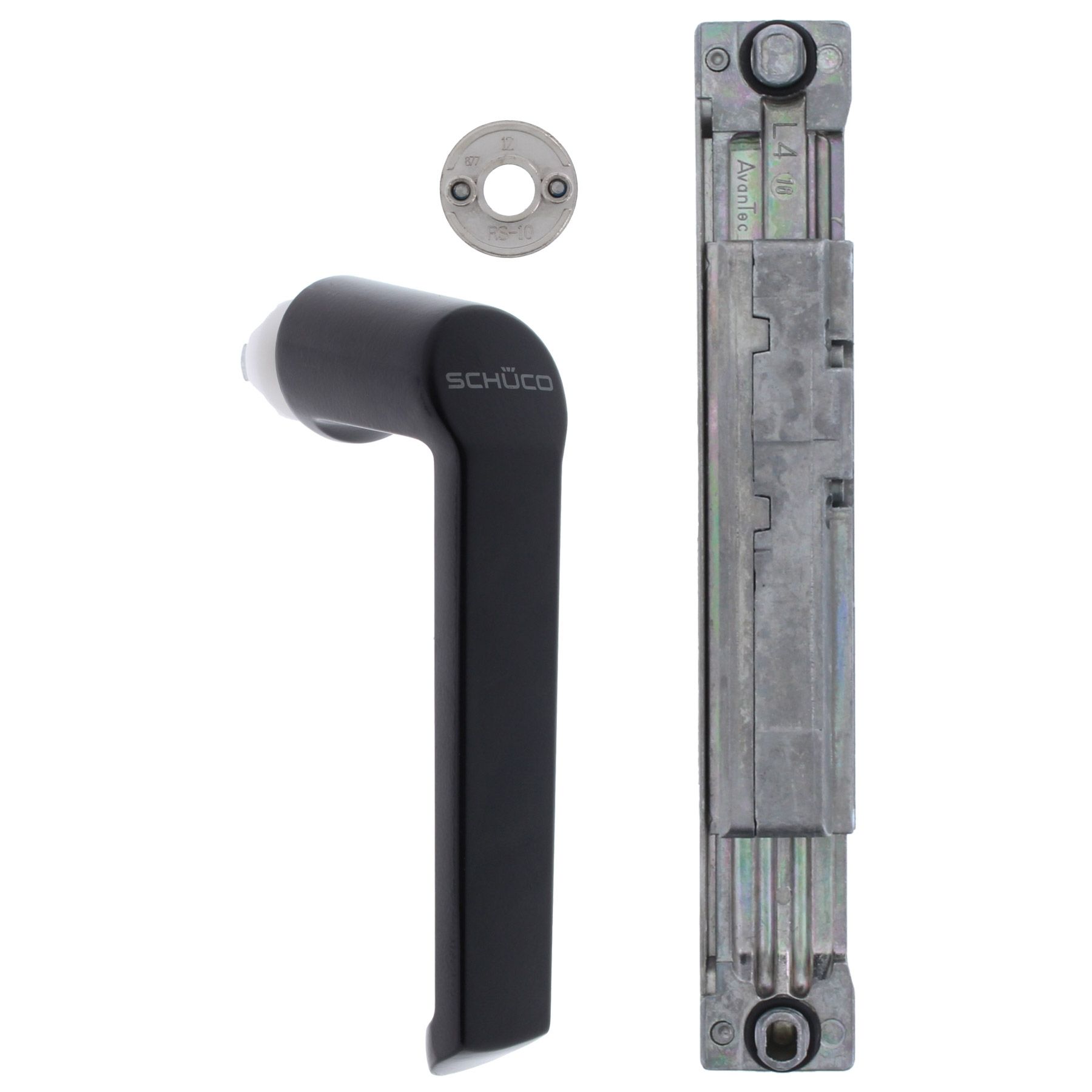 Schüco Set Steckgriff, Kammergetriebe 23 mm + Rosette für Metallfenster links Schwarz, Griff, Griff