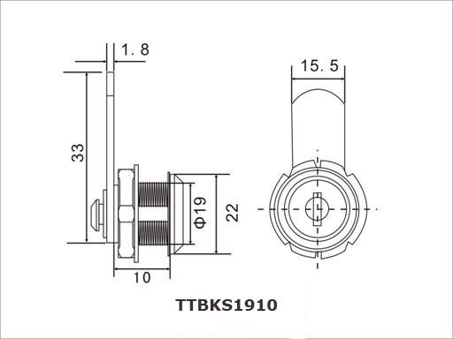 ToniTec Briefkastenschloss TTBKS1910 M19 verschiedenschliessend, CAD-Diagramm, Diagramm