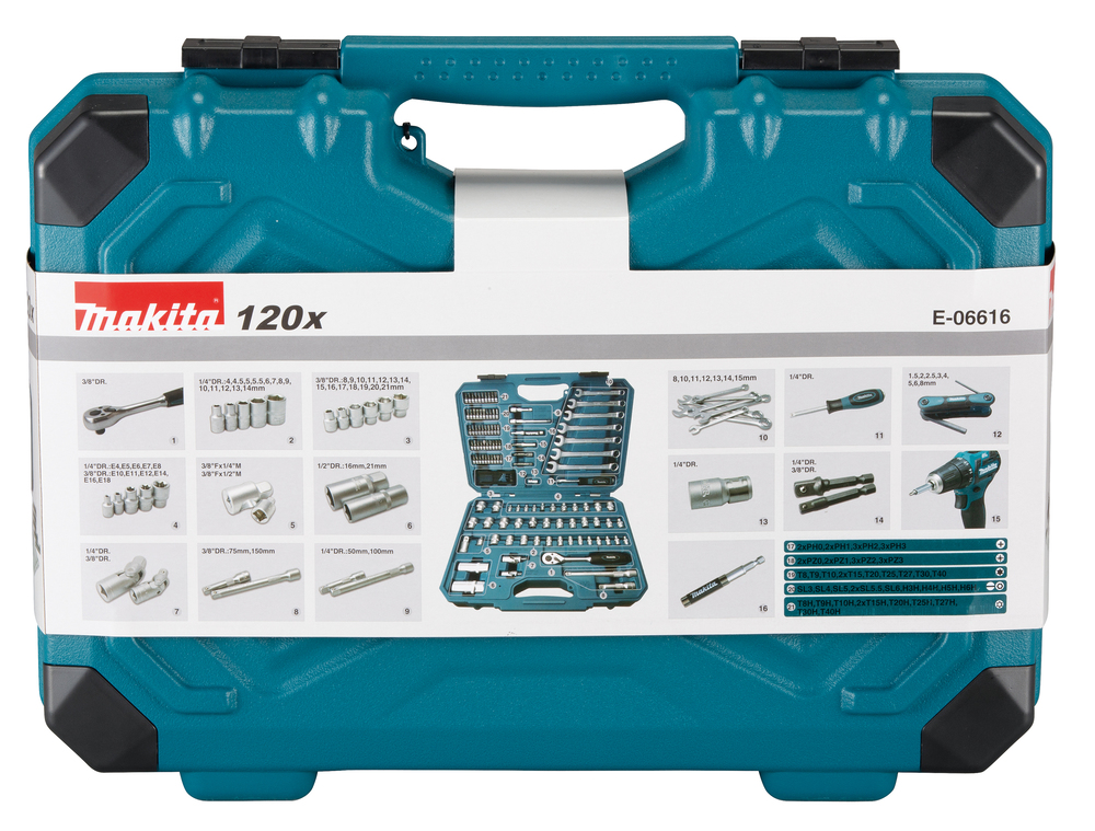 Makita Werkzeug-Set 120-tlg., Kitschraubensatz, Schraubenschlfelsatz, Bitset, Koffer, Metallwerkzeug
