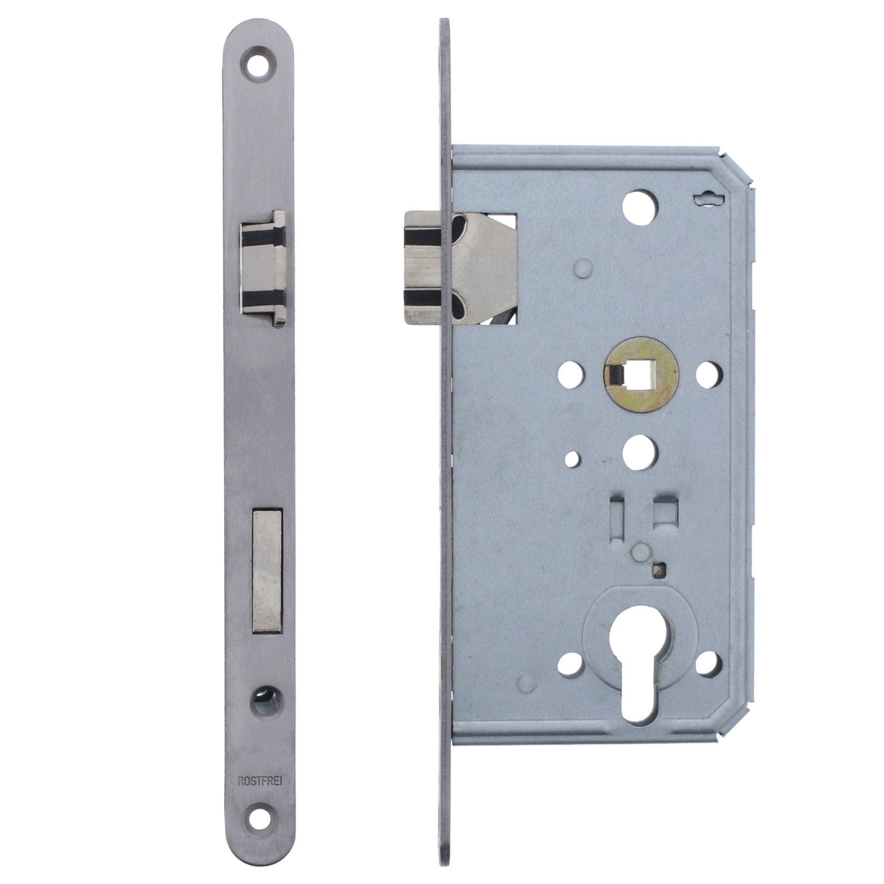 ToniTec Einsteckschloss Soft Lock "Flüsterfalle" 55/72/8, Edelstahl Stulp 20 x 235 mm, Schloss, Einsteckschloss, Türbeschlag, Metall, Rostfrei