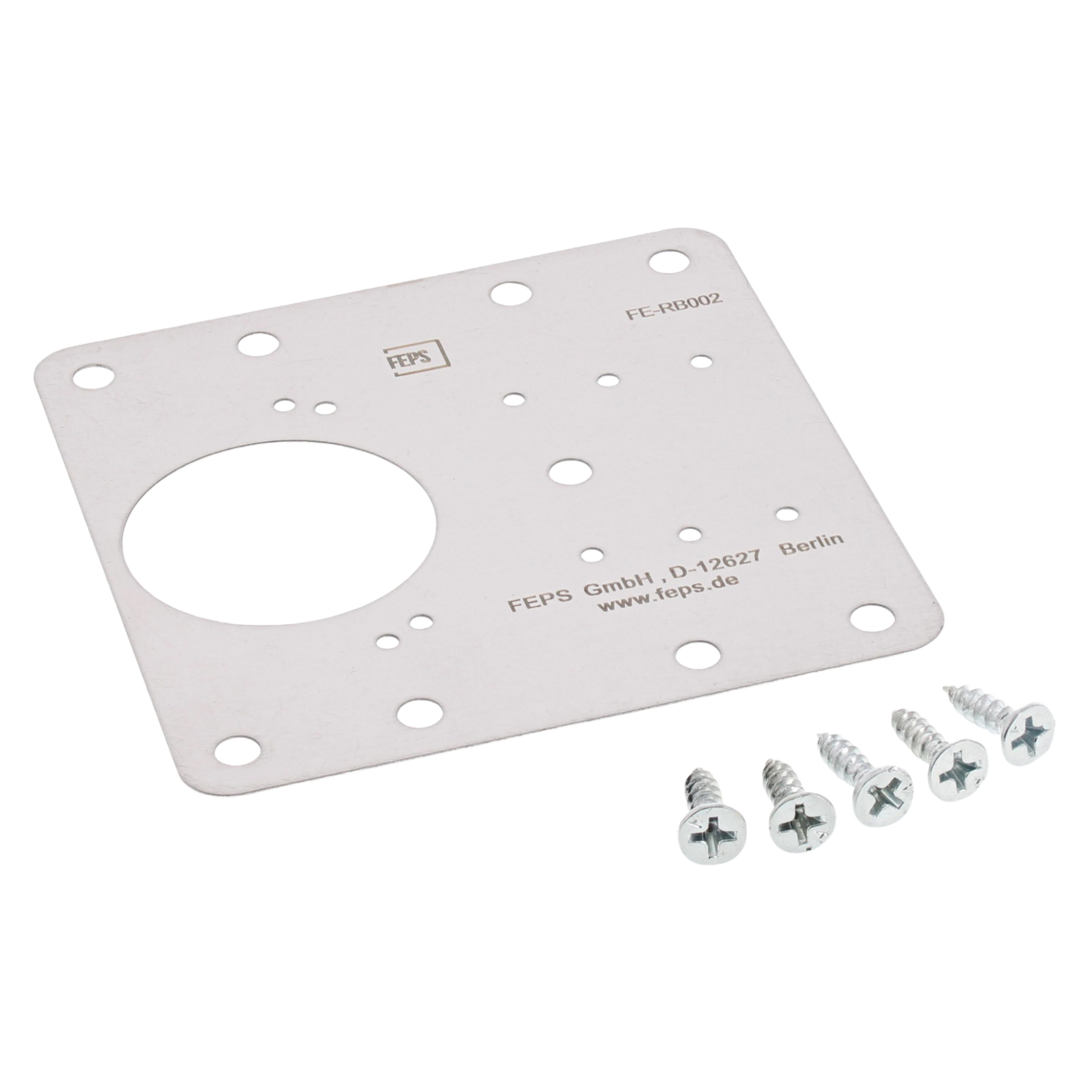 FEPS Trim Reparaturblech Möbelscharnier FE-RB002 edelstahl quadratisch, Metallplatte, Montageplatte, Schraubensatz, Bohrschablone, Perforierte Platte