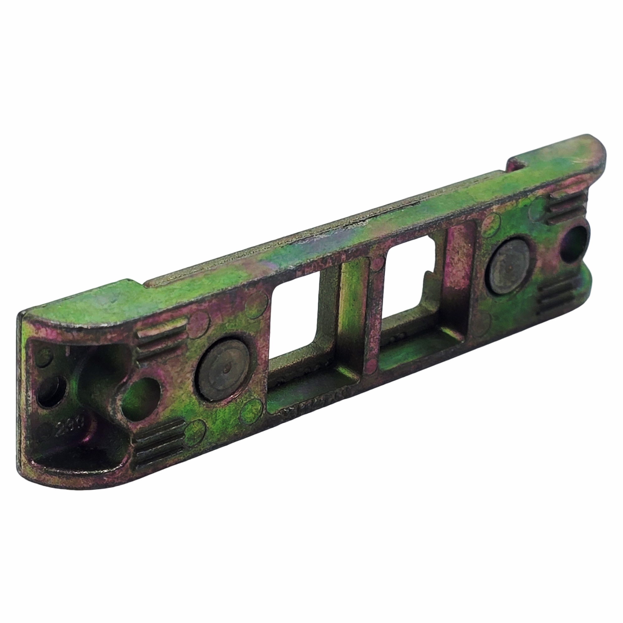 [BA] Roto Schliessblech Stulp R605 B78 für Kantenriegel, wurzelspule, pistonenschnitt, metallteil, grün, antiquarisch