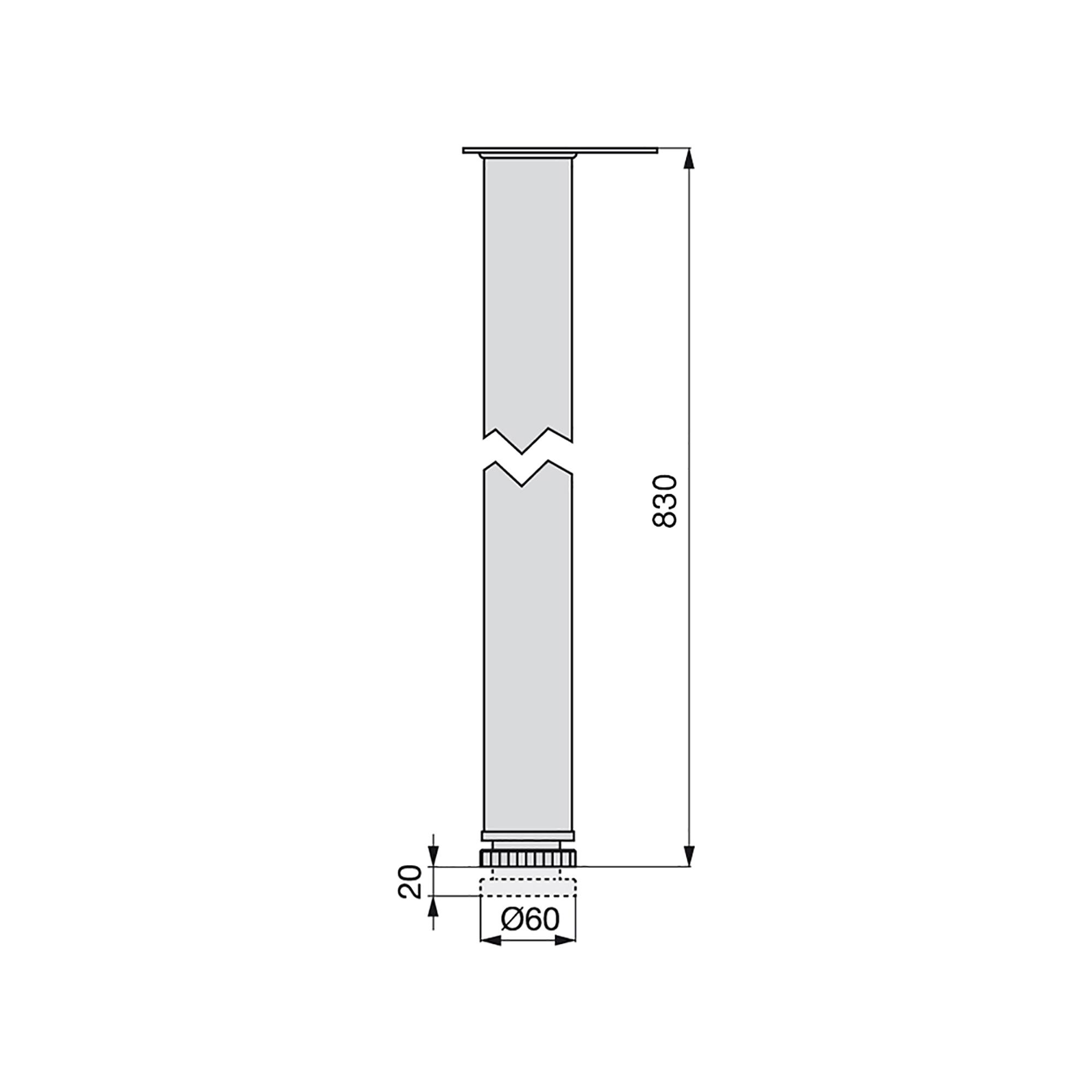 Emuca Tischbein-Set D60 mm höhenverstellbar 830-850 mm Aluminium Stahl grau, 4 Stück, Diagramm, Handlung