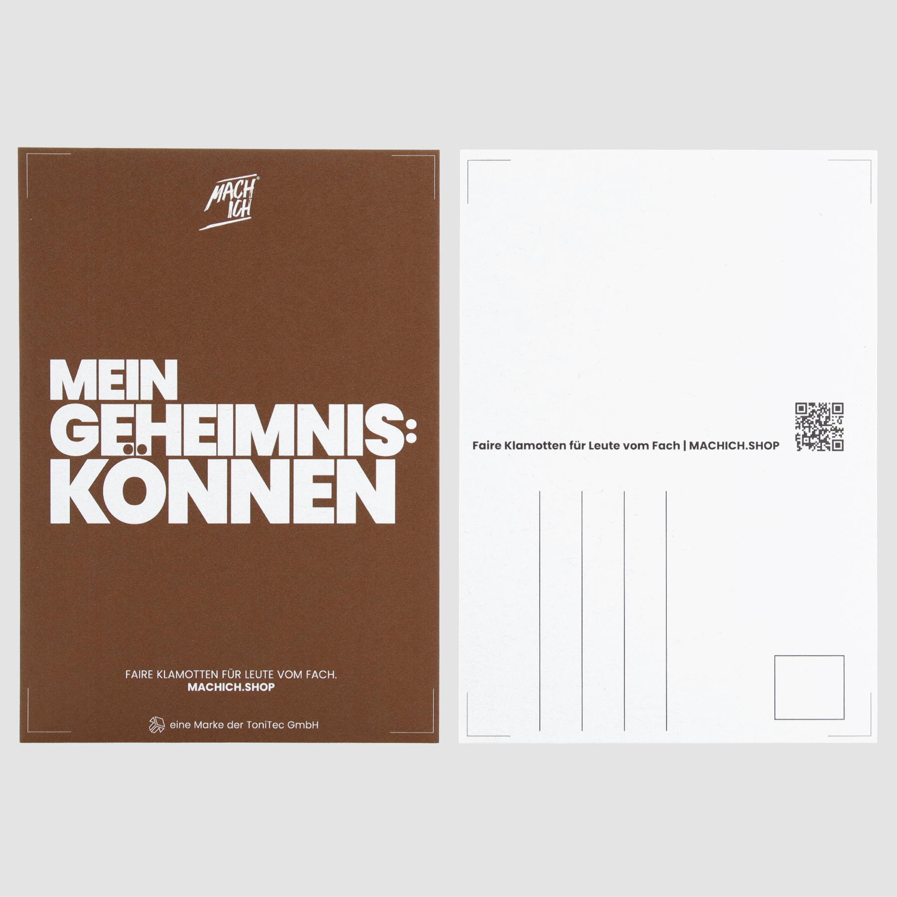 MACH ICH® Postkarte Set (gelb/pink/orange/grün/blau/braun), Postkarte, Braune Ummantelung, Weiße Schrift, Machich.shop, Große Typografie