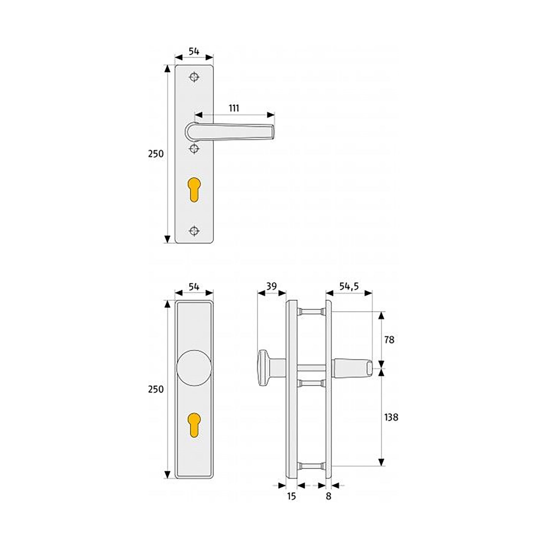 ABUS Schutz-Wechselgarnitur Schutzbeschlag HLS214 F1 F2 92mm F1 natur, Türgriff, Türklinke, Vorrichtung, Schlossplatte, Schloss