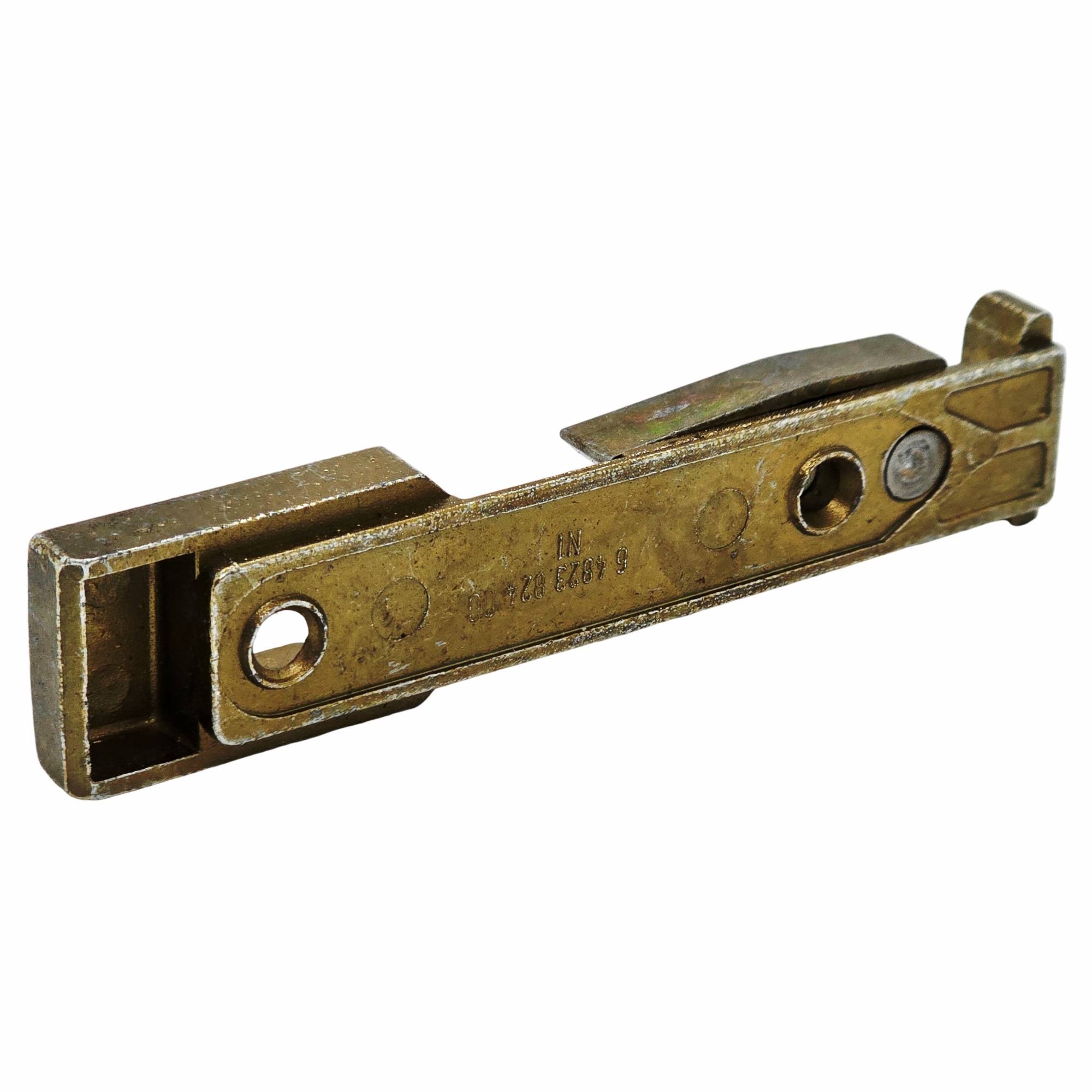 [BA] Roto Kippschliessblech K 607 A22, 7,8/18, 6482382400, linke_Boxenführung, Türschloss-Schieber, Metallteil, Messingfarbe, Befestigungselemente