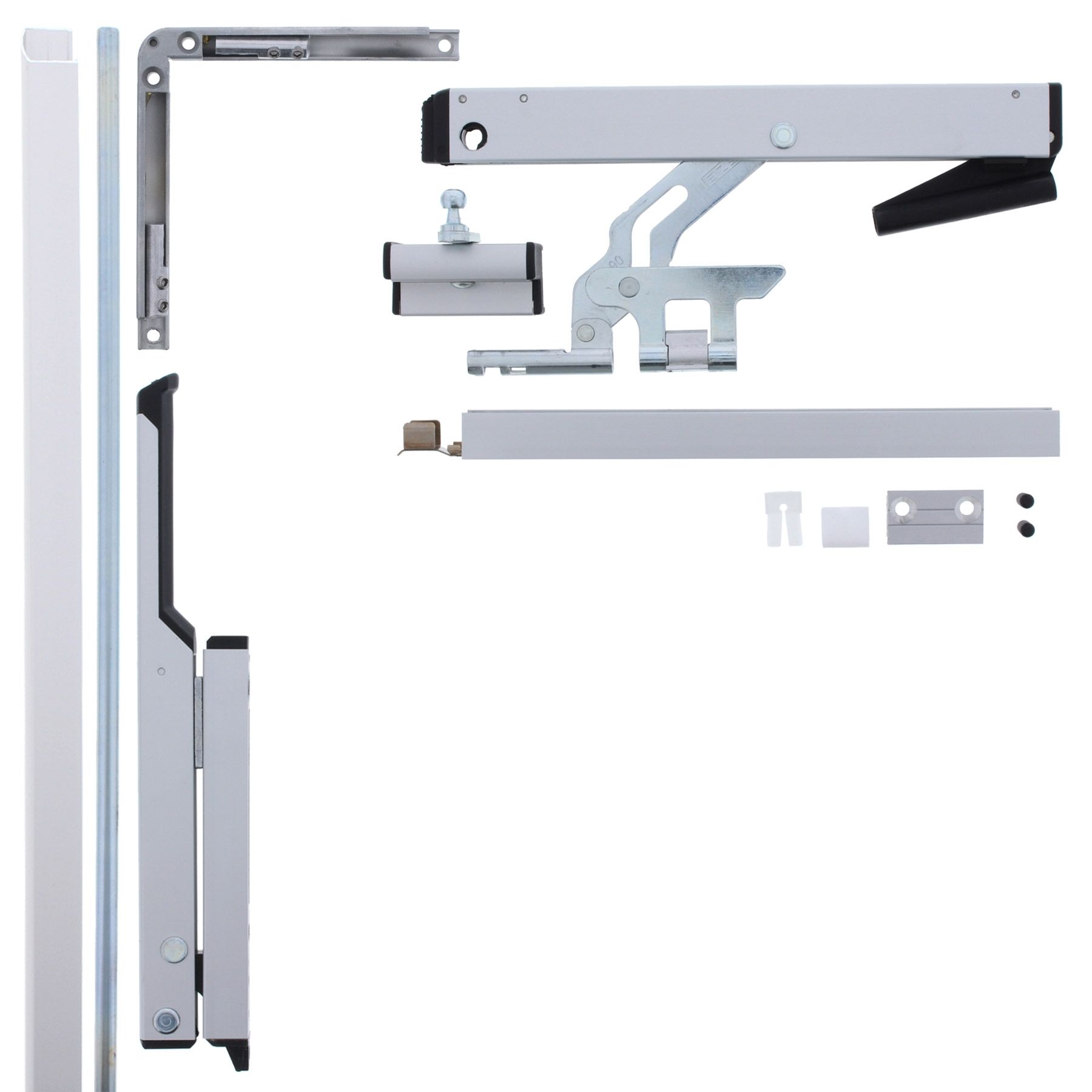 Fensterbeschlag, Scharnier, Klemmverschluss, Metallteile, Montageset