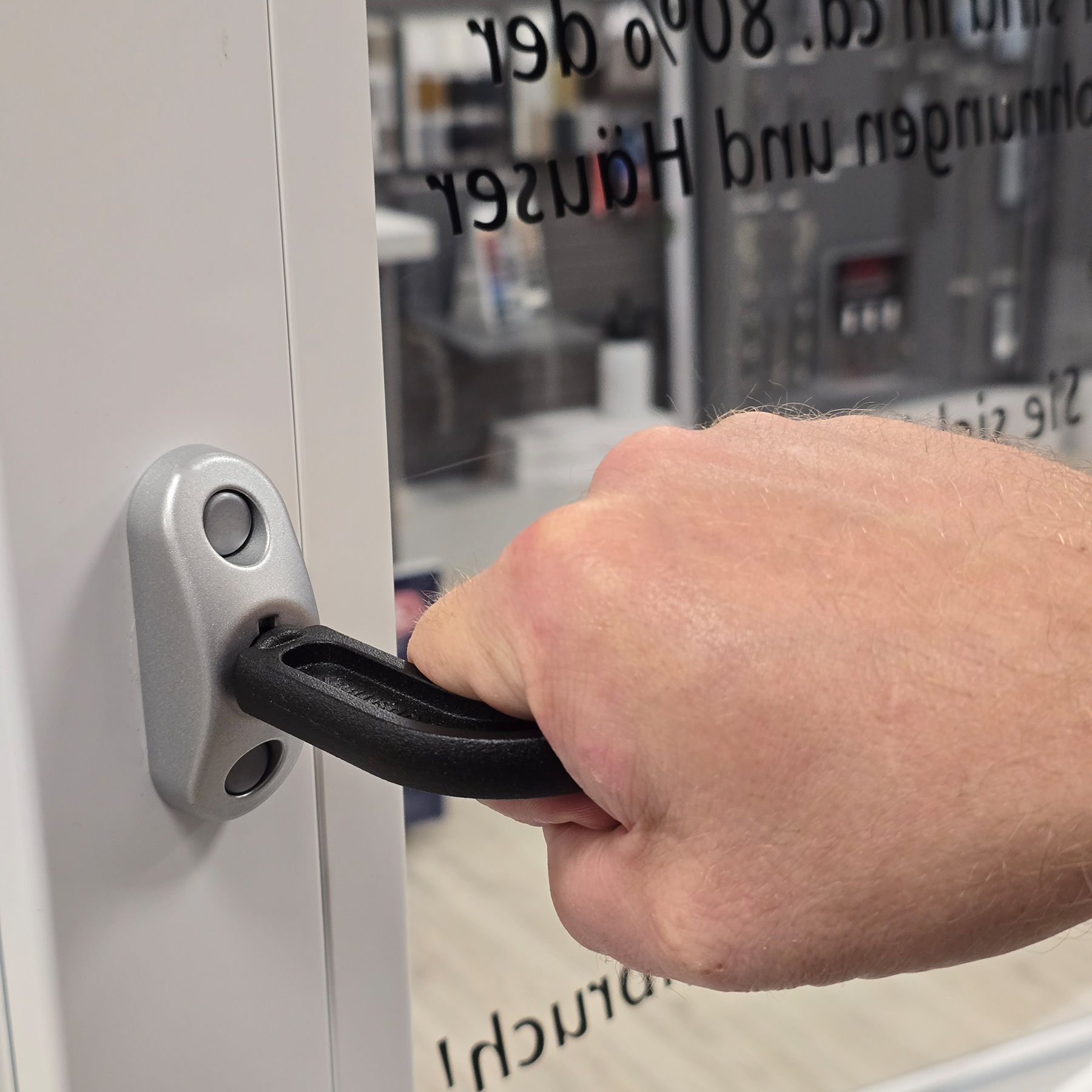 ToniTec Dornzwangsverschluss Bediengriff, Hand, Türgriff, Glas-Tür, Metallrahmen, SchwarzGummi Dichtung