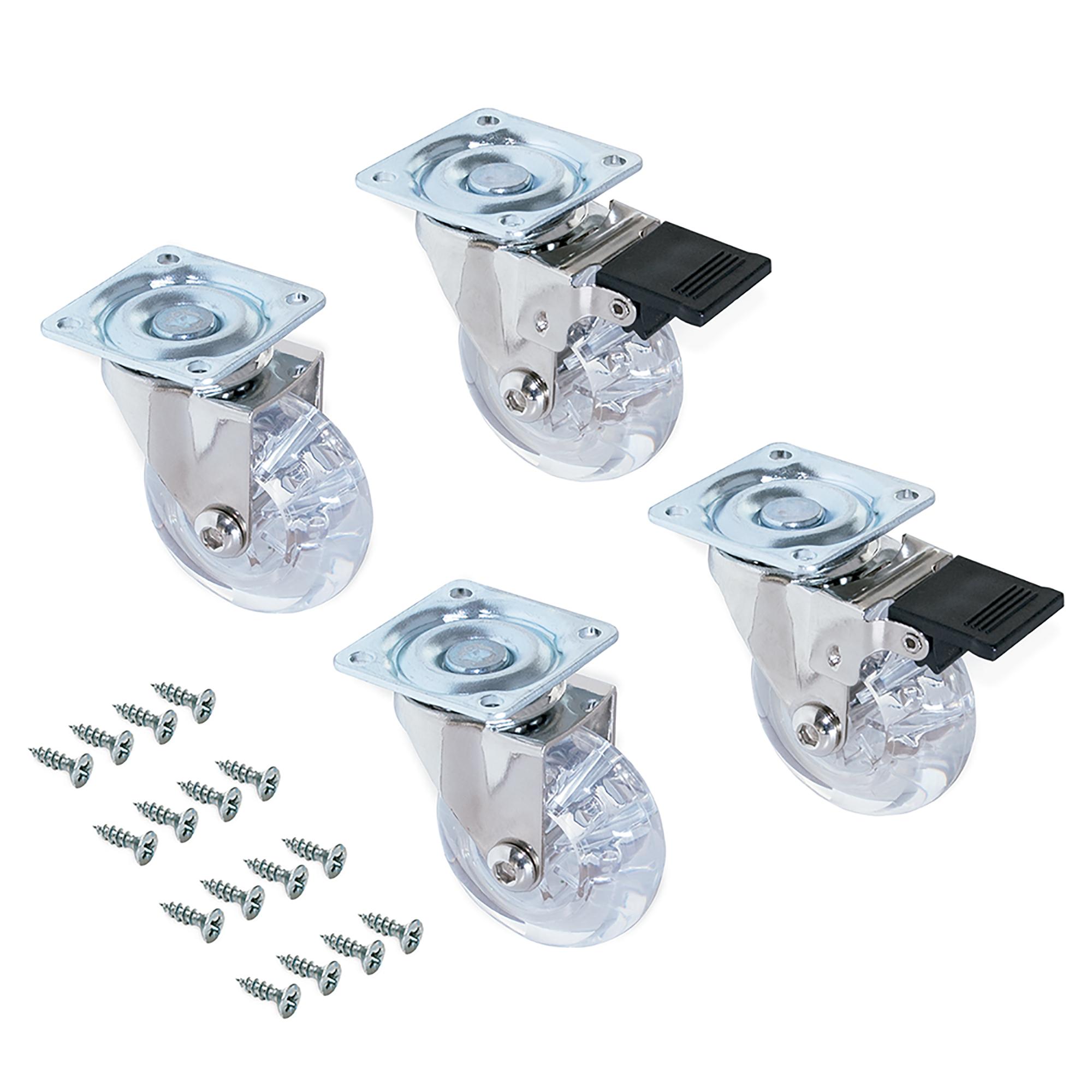 Emuca Rollen-Set mit Anschraubplatte D50 mm Stahl und Kunststoff transparent (4 Stück), Rollen, Gleiter, Spinner, Käfigrolle, Schraubenset