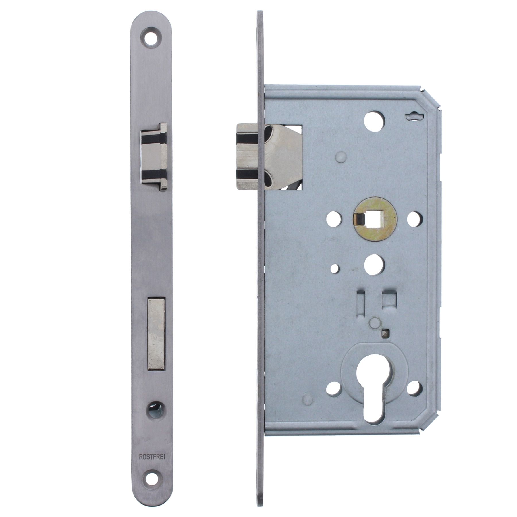 ToniTec Einsteckschloss Soft Lock "Flüsterfalle" 55/72/8, Edelstahl Stulp 20 x 235 mm rechts PZ (Profilzylinder), Elektrisches Gerät, Schalter, Griff