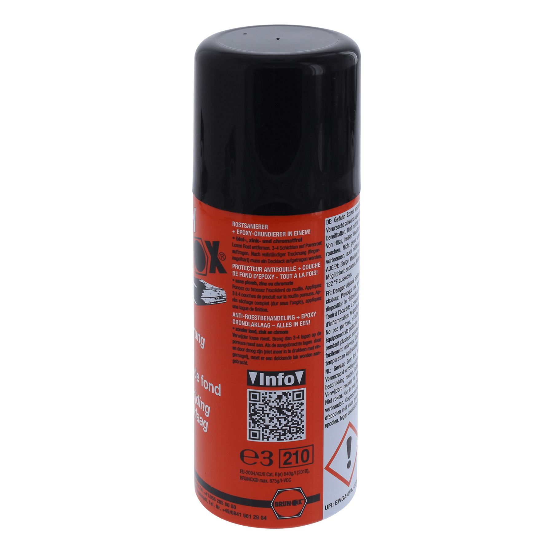 BRUNOX epoxy Roststopp und Grundierungsspray 150 ml, Zinn, Kann, Spraydose, QR Code, Zinn, Kann, Spraydose, QR Code, Zinn, Kann, Spraydose, QR Code