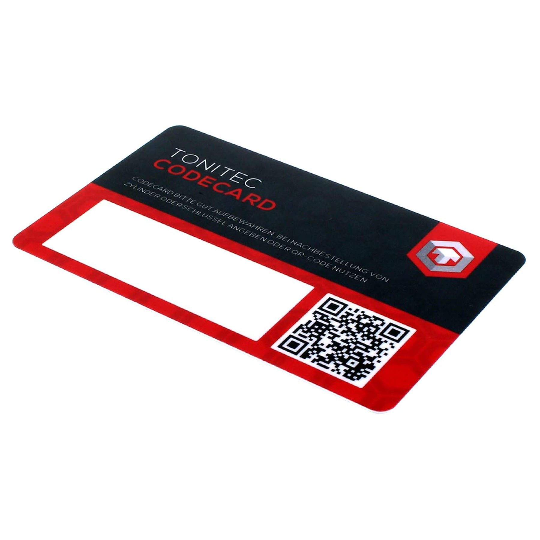 ABUS EC550 gleichschließend Schließung 2 + ToniTec CodeCard Vorhangschloss 83AL/40, Geschenkgutschein, Karte, Barcode, QR-Code, Gutschein, Gutscheinkarte, Codecard, QR-Code, Rot-Schwarz, Kartenlayout, Gutschein, Kartenhülle, QR-Code, rot, schwarz, gutschr