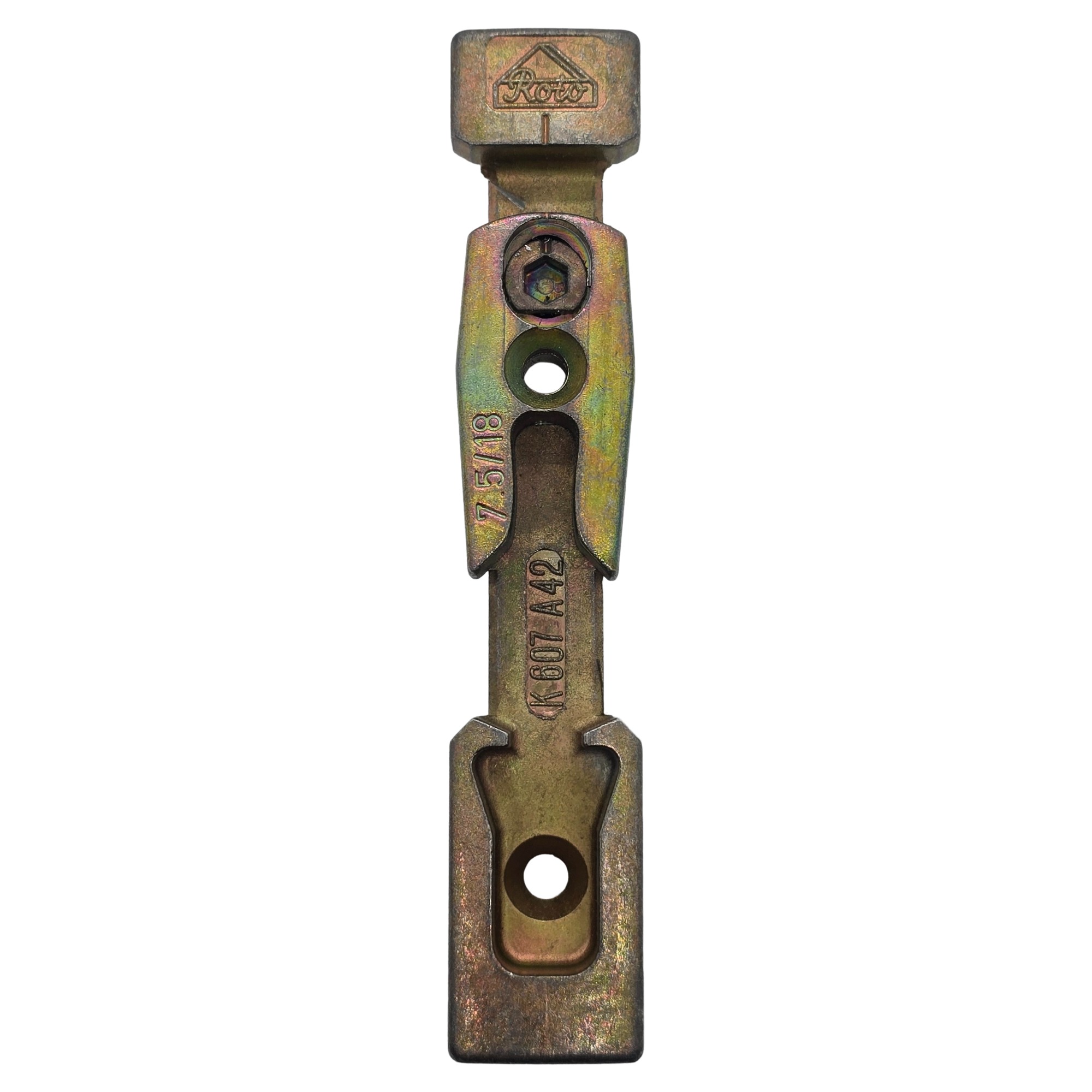 [BA] ROTO Centro Kippschließblech 100x19mm 6482386720 K607A42 7,5/18, Schraubstift, Klemmverschluss, Metallteil, Polierte Oberfläche, Werkzeugzubehör