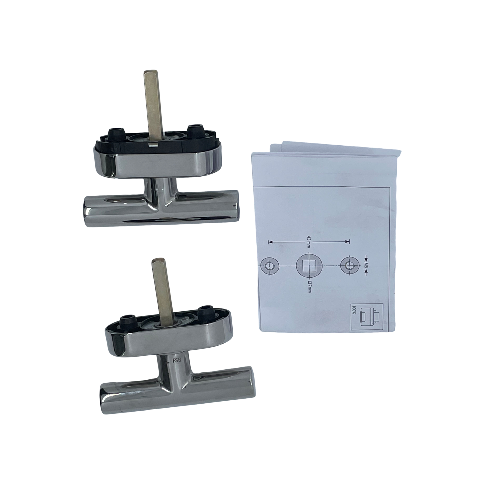 [BA] FSB Fenstergriff 3499 35 mm Vierkant Edelstahl poliert, T-Griff, Türbeschlag, Türzuhalter, Türstossfinger, Montagekit