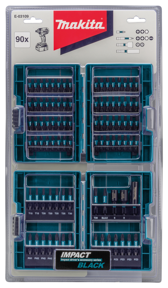 Makita Impact Black-Bit-Set 90-tlg,, Schraubendreher-Satz, Bit-Satz, Torx, Inbusschlüssel, Präzisionsbits