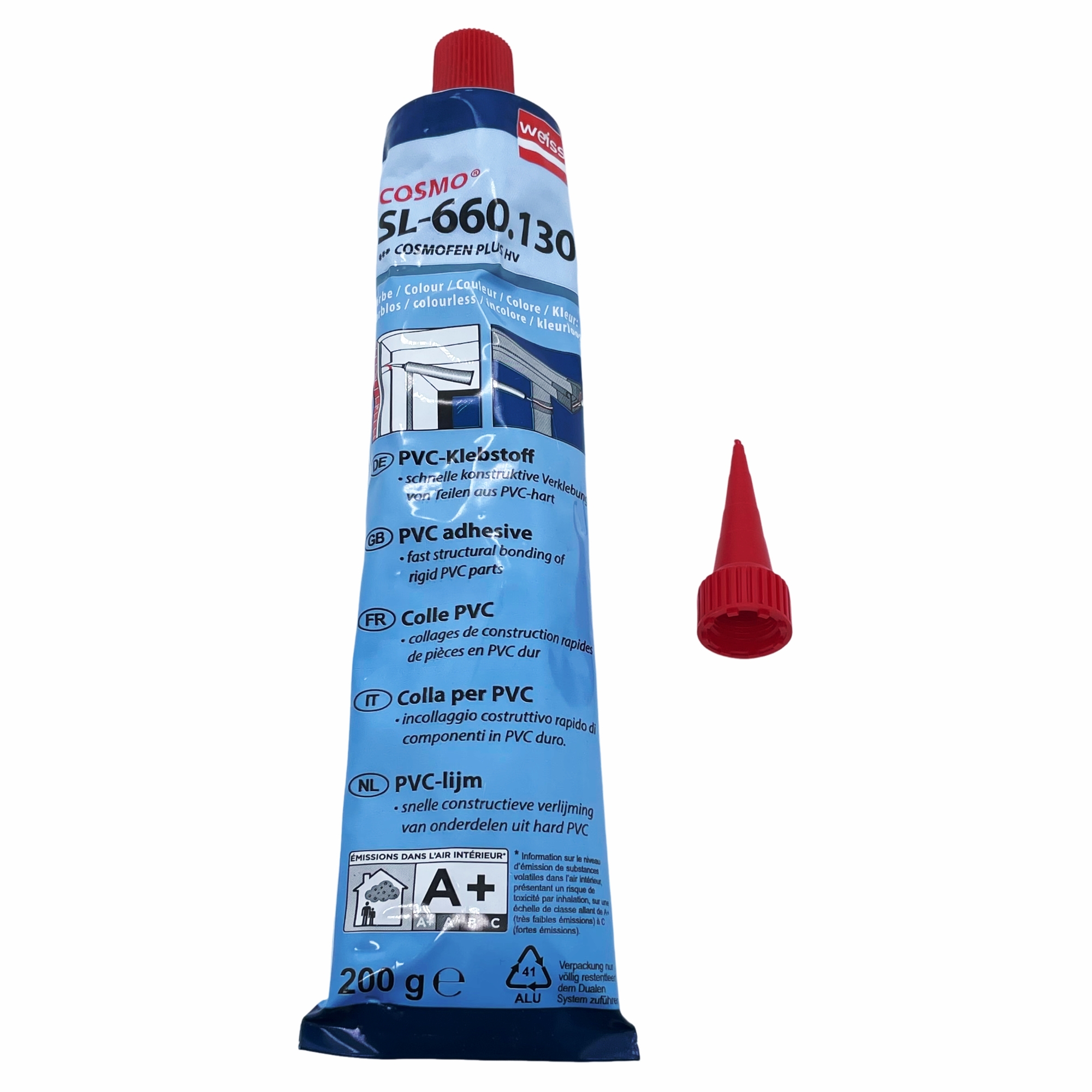 [DS] Weiss Chemie COSMO SL-660.130, PVC-Klebstoff Farbe: farblos 200 ml - Aluminiumtube - mit, PVC-Klebstoff, PVC-Kleber, PVC-Kleber, schnelle Verbindung, 200 g