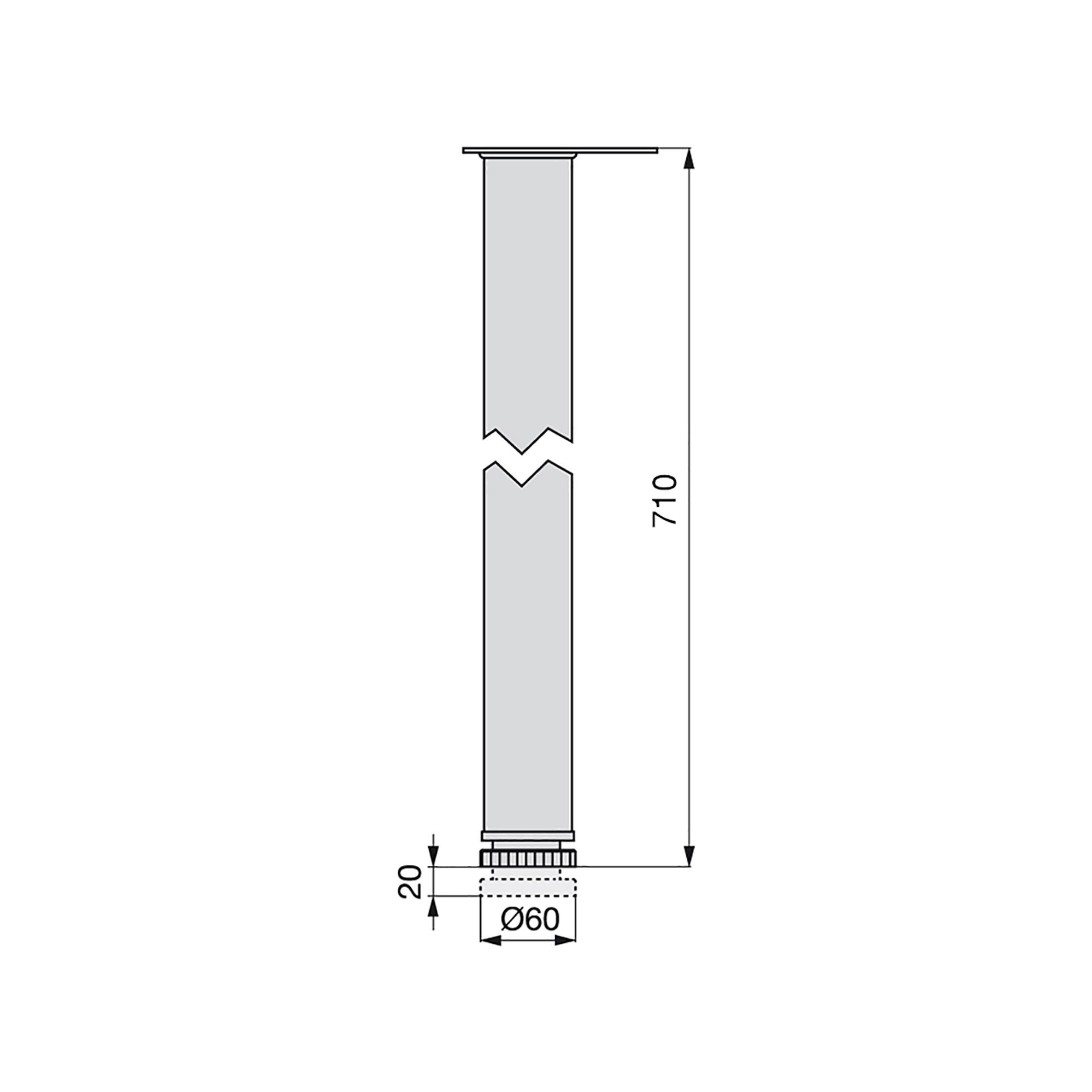 Emuca Tischbein-Set D60 mm höhenverstellbar 710-730 mm Aluminium Stahl vernickelt, 4 Stück, Diagramm, Handlung