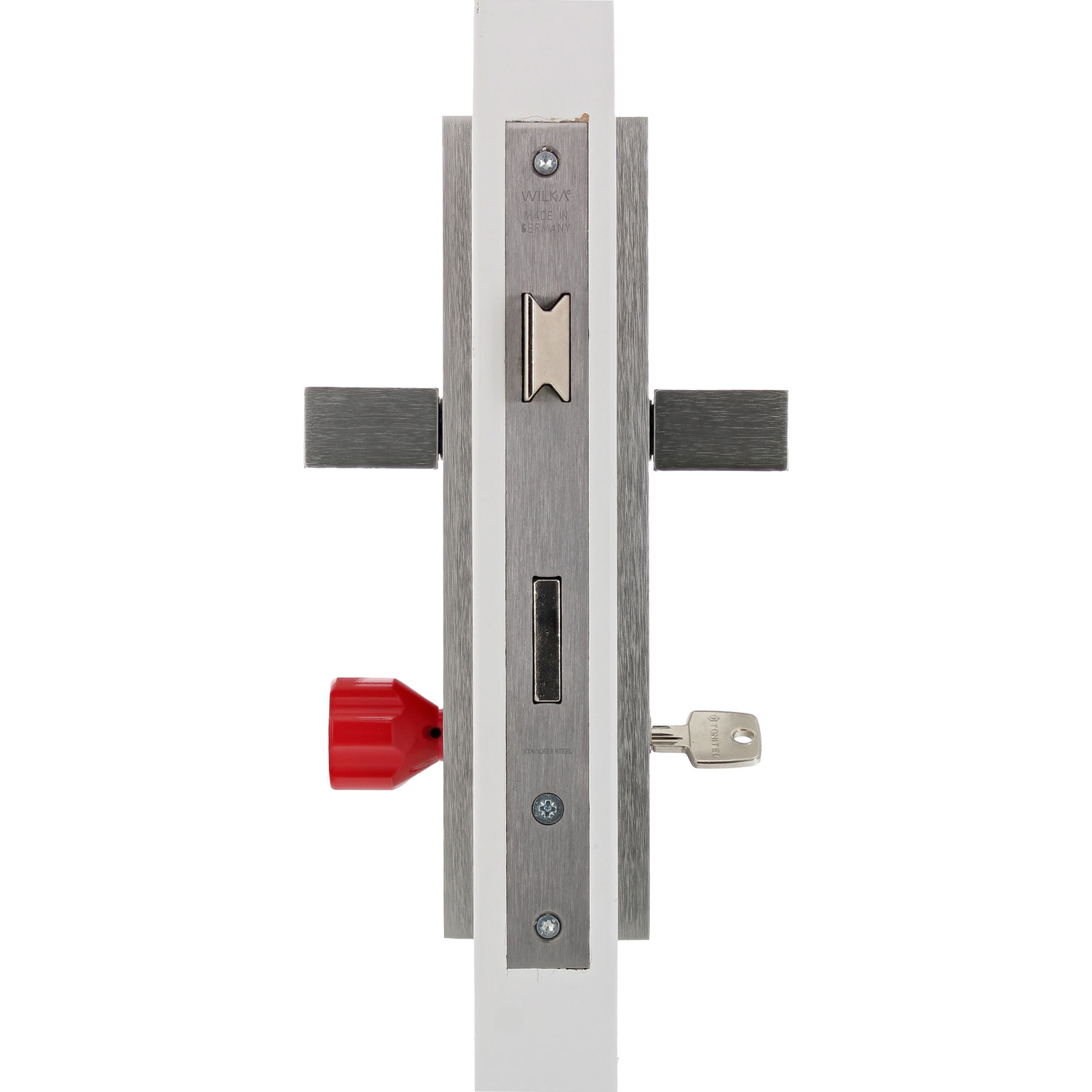 EasyTurn Knaufzylinder verschiedenschließend Serie ABUS EC660 Farbe rot Schließseite 70 mm Knaufseite 45 mm inkl. 3 Schlüssel, Tastaturschloss, Schloss, Metall, Silber, roter Knopf, stahlener Türriegel, rote Knopf, Tagedierbolt, Einsteckschloss, Metallbes