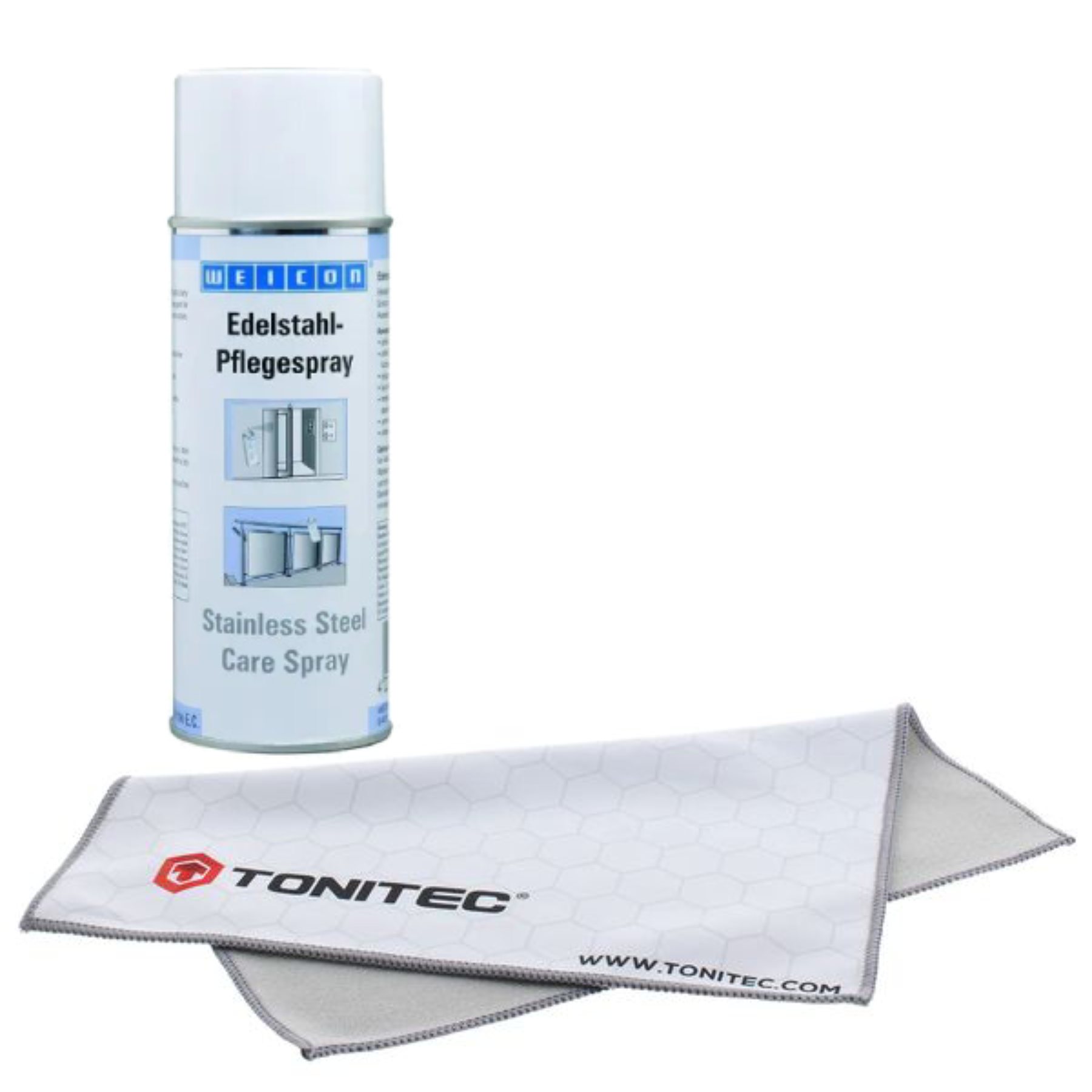 WEICON Edelstahlpflege-Spray 400 ml inklusive ToniTec® Microfasertuch, Flasche