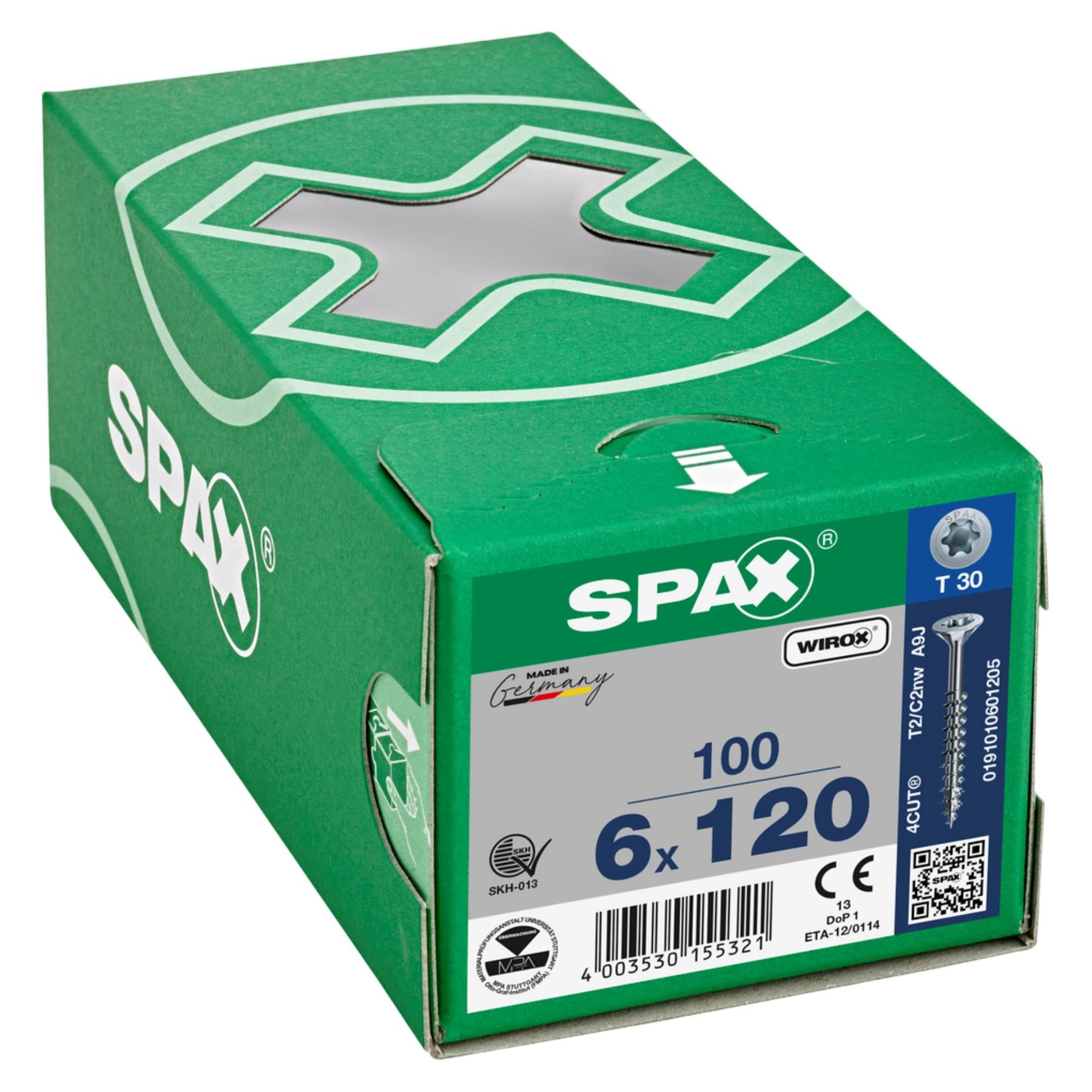 ABC SPAX Schrauben m. T-STAR plus (TORX) Seko WIROX galv. verzinkt 6,0 x 120 mm Teilgewinde, Kiste, Erste Hilfe, Karton, Kiste, Erste Hilfe, Karton