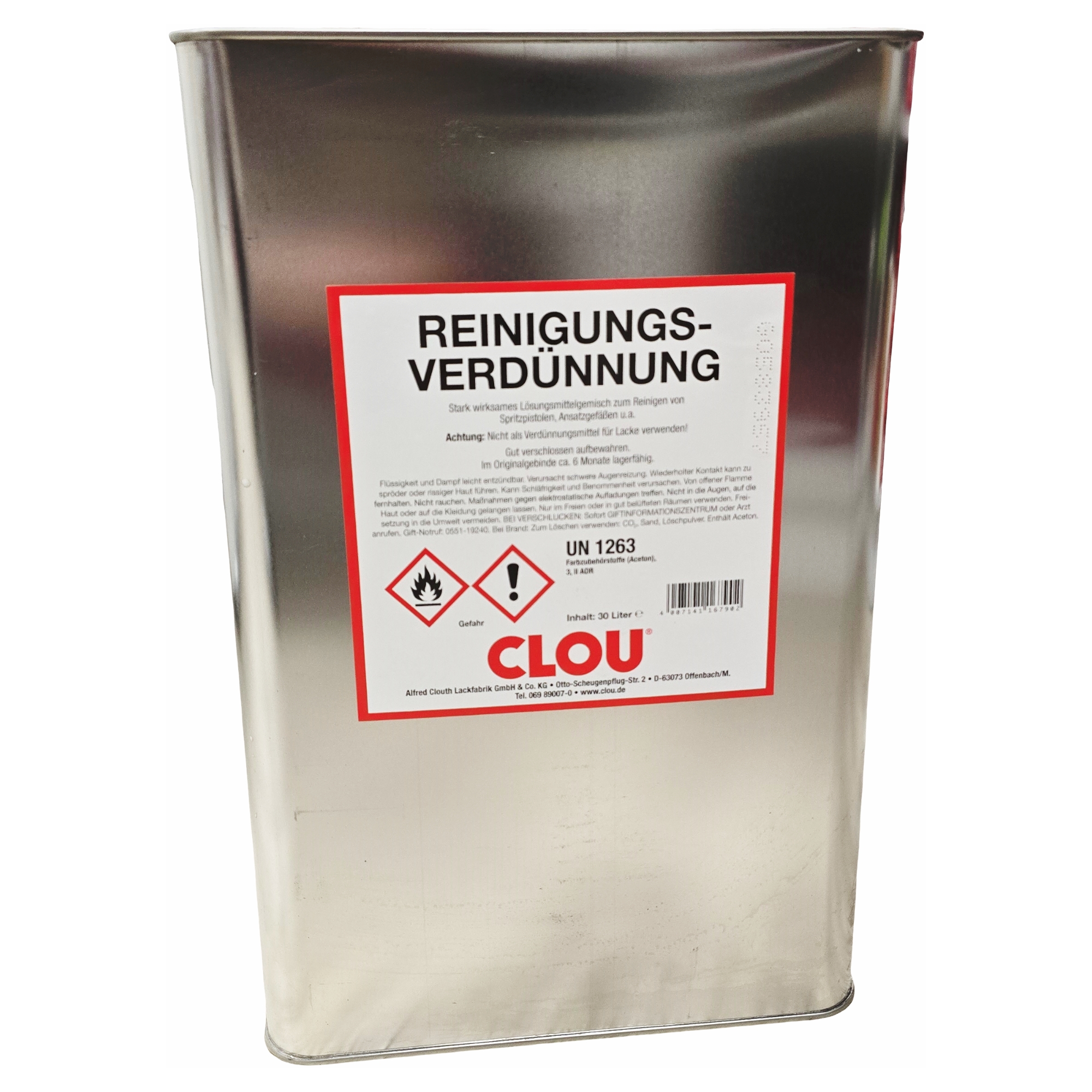 Clou Universal Reinigungsverdünnung 30 Liter, Reinigungsverdünnung, Chemikalie, Metalltiegel, Flüssig, Etikett