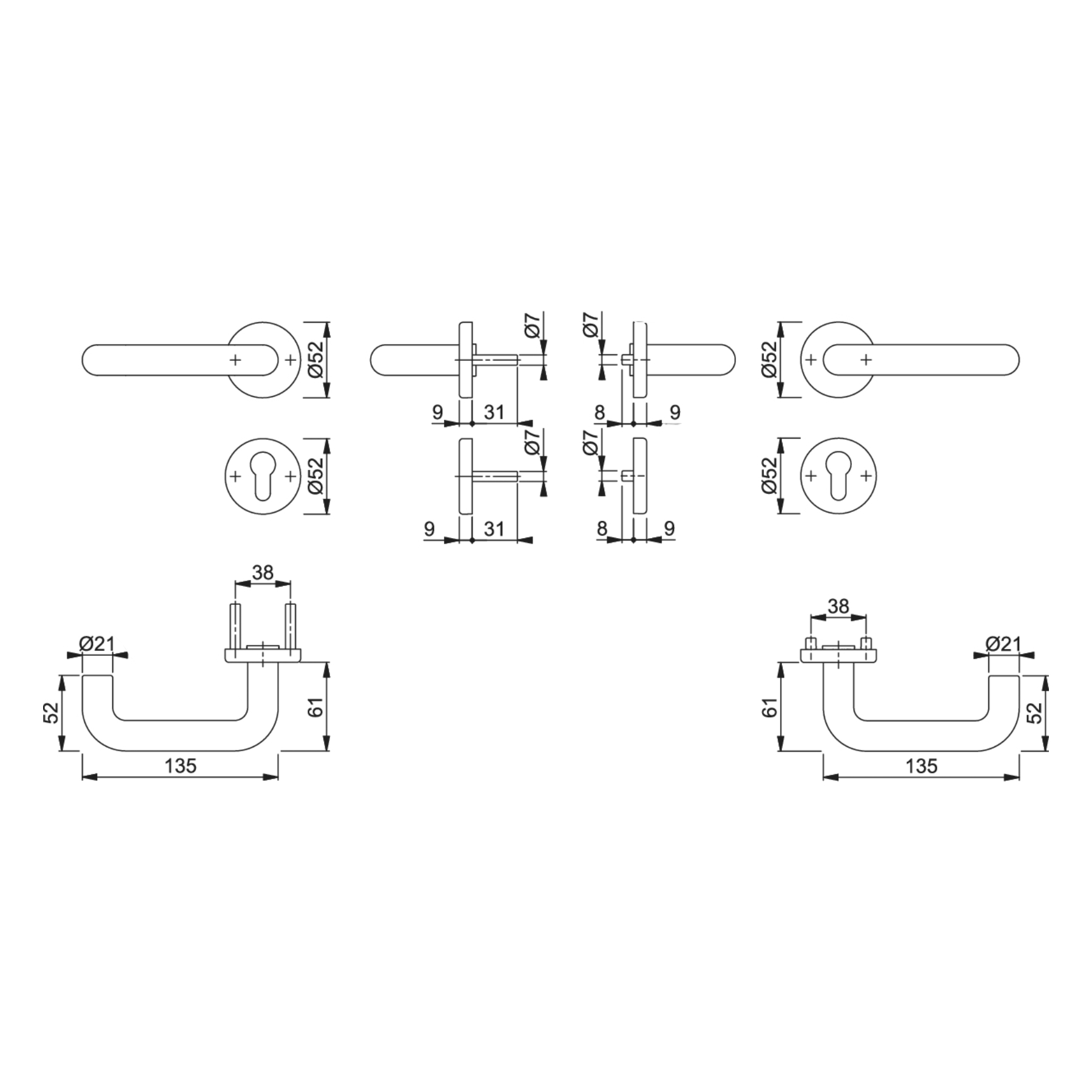 [BA] Hoppe FS-Rosetten-Grt. Paris, 726035 FS-K138/15/15S F9005, 9, PZ 40-66, Türgriff, Türdrücker, Schnellverschluss, Beschlag, Kernloch Ø7