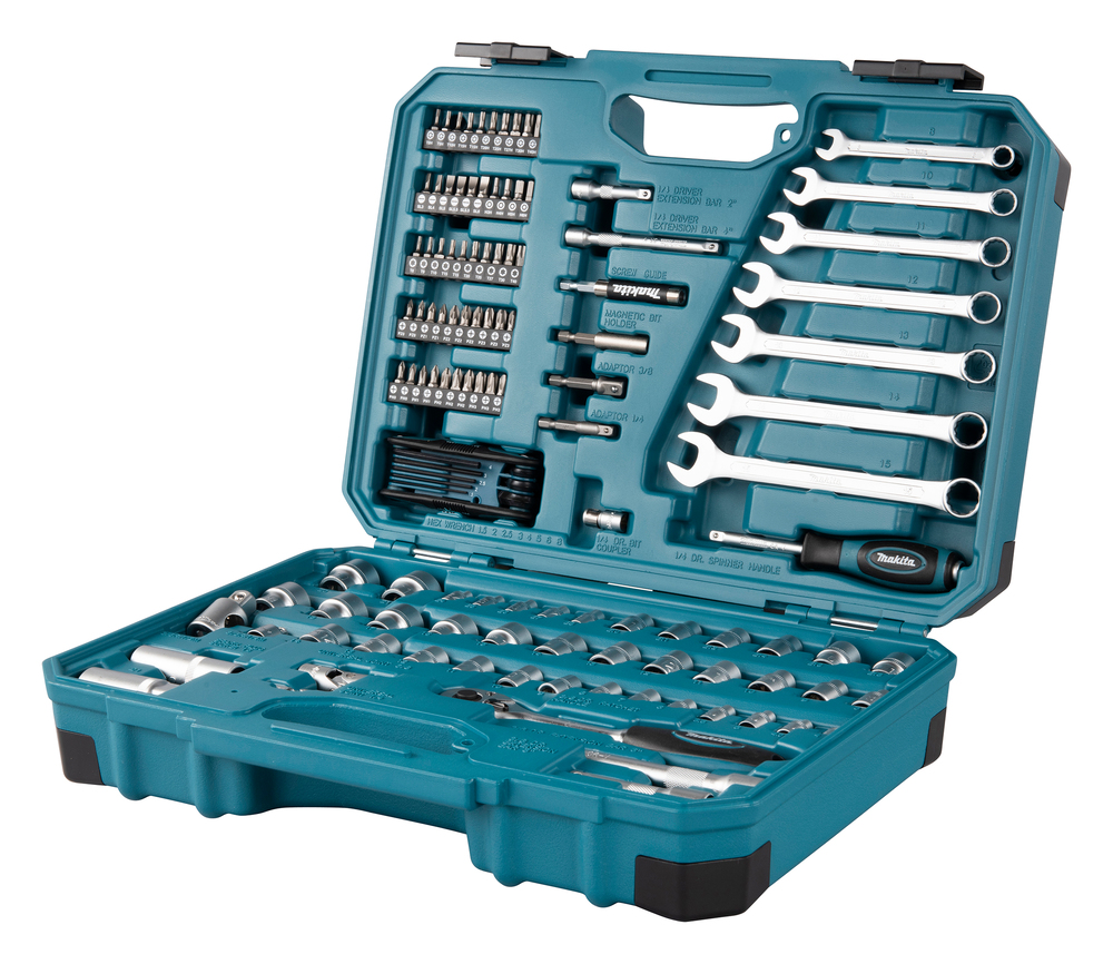 Makita Werkzeug-Set 120-tlg., Schraubendreher-Satz, Werkzeugkasten, Schlüsselweiten, Bits-Satz, Kompaktset
