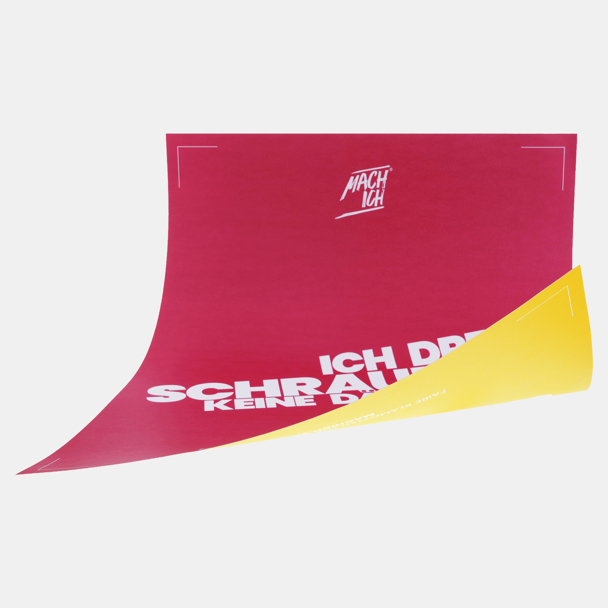 MACH ICH® Poster beidseitig 50x70 cm gelb/rot MACHEN STATT QUATSCHEN (gelb) + ICH DREH SCHRAUBEN, KEINE DÄUMCHEN (Mach-Ich-rot), faltbares Poster, Poster, Textdruck, Rot, Gelb