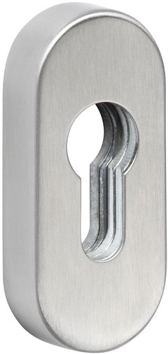 gelbrot Schieberosette außen PZ oval Edelstahl matt H 12mm ohne Schrauben, schloss, rosette, stahlrosette, rundeckfin, profil